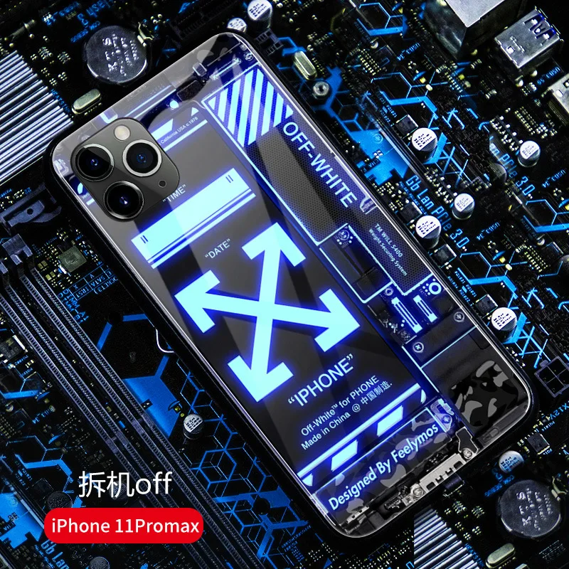 Чехол для телефона для iPhone X XR XS Max 11 Pro Голосовое управление СВЕТОДИОДНЫЙ логотип Вспышка освещение закаленное стекло ТПУ защитный чехол протектор - Цвет: 09