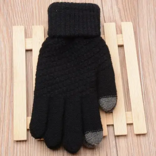 Women Man Winter Soft Knit Touchable Screen Gloves Texting Capacitive Smartphone Gloves - Цвет: Черный