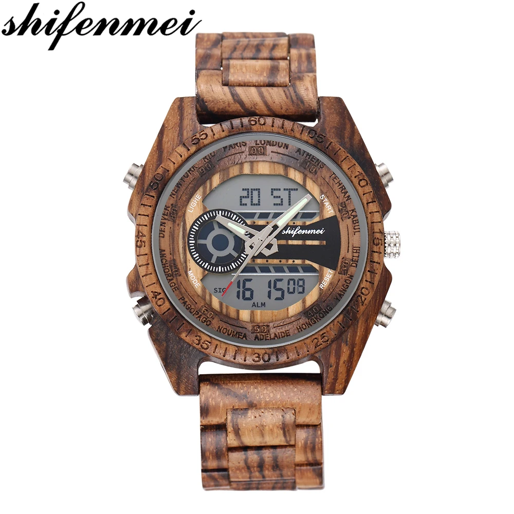 

Shifenmei Wooden Watch Date Display Casual Men Luxury Wood Chronograph Outdoor Military Quartz Watches in Wood relogio masculino