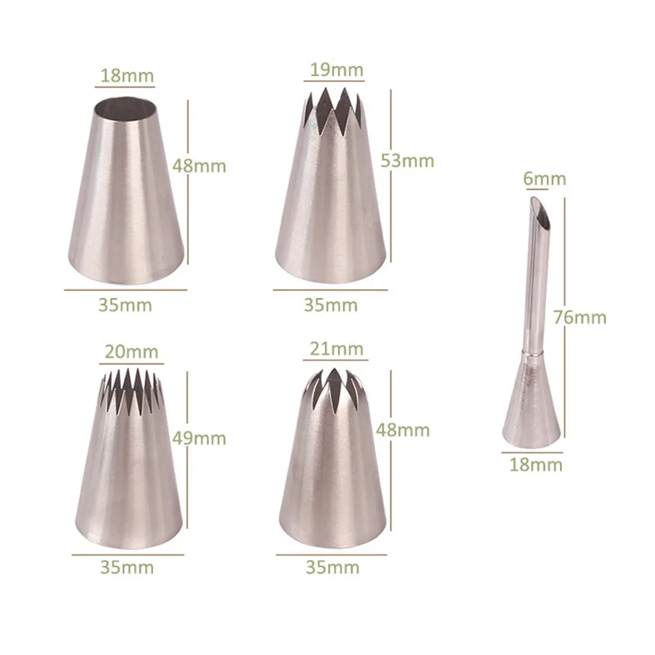 6 Piece Set Large Cookie Puff Cream Twisted Flower Set Baking Tools Cookie Ice Cream Mouth Nozzles Bag Flower Mouth Cream Pastry