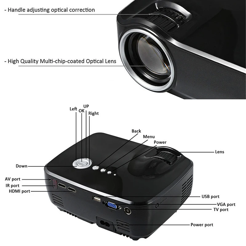 GP70 1080P LCD Portable Mini LED Projector bluetooth Wireless WIFI Beamer Cinema Full HD 1200 Lumen HDMI USB VGA TV AV Port