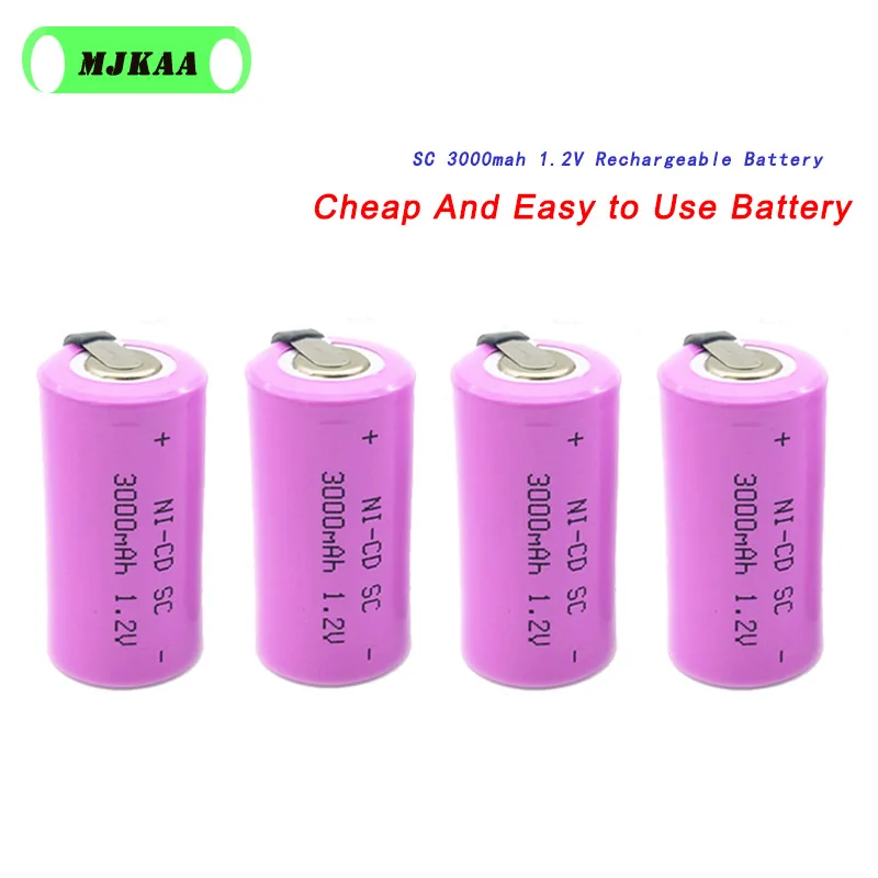 10 шт SC 1,2 V 3000MAH аккумуляторная батарея 4/5 SC Sub C Ni-cd ячейка со сварочными вкладками для электрической дрели шуруповерт