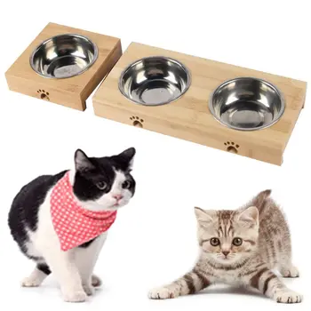 

Pet Food Water Feeding Bowl for Dogs Cats Natural Bamboo Stent Single / Double Pet Feeding Bowl