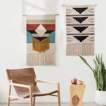 

Hand-woven Homestay Boho Tassel Tapestry Wall Hanging Decoration Nordic Bohemian Room Geometric Tapestry Dorm Room Decoration