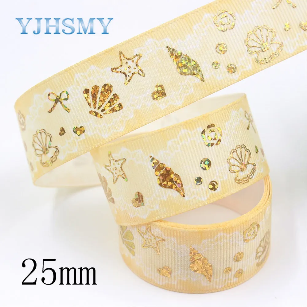 YJHSMY I-19826-200 ,25mm,5yardsBronzed marine pattern printed grosgrain ribbon packaging design, DIY accessories handmade materi