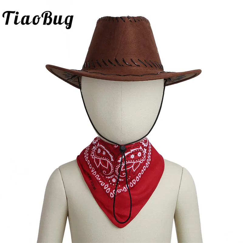 TiaoBug/Детская ковбойская фетровая шляпа на шнурке с банданой Комплект для