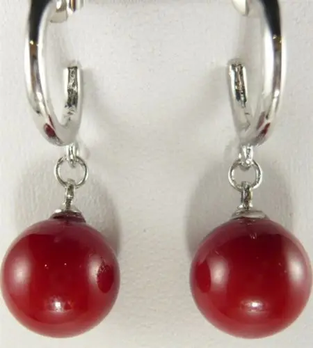 

Charming 12mm red shell pearl P earrings