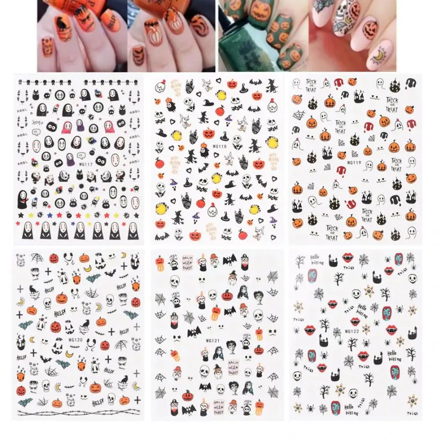 6pcs Exquisite Nail Art Sticker Halloween Theme Pattern Sticker Manicure Tool Nail Sticker Nails Accessory