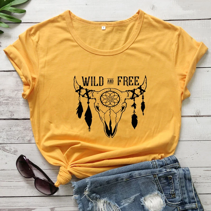 Camiseta con diseño de toro para mujer, Camiseta con estampado de vida salvaje Tribal, estética nativa americana, India occidental, Tops bohemios para mujer