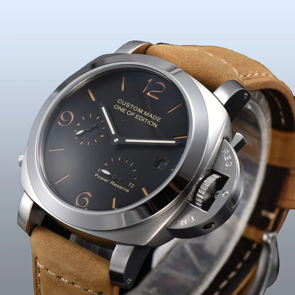 

Watch power reserve automatic watch 44mm military movement luminous pointer calendar silver 316L stainless steel case S1