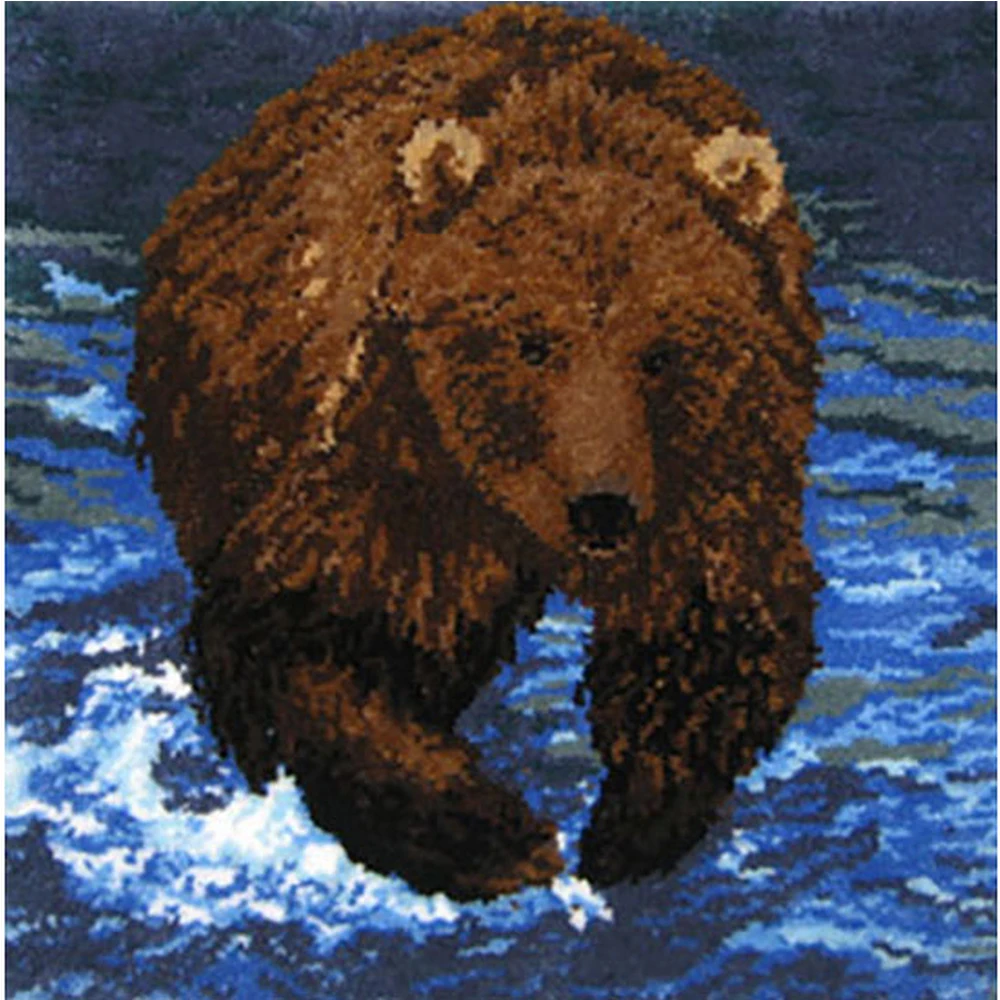 

Tapestry kit Handcrafts Crochet strings rugs Embroidery plastic canva for adult Carpet kit with large hook needlework Bear
