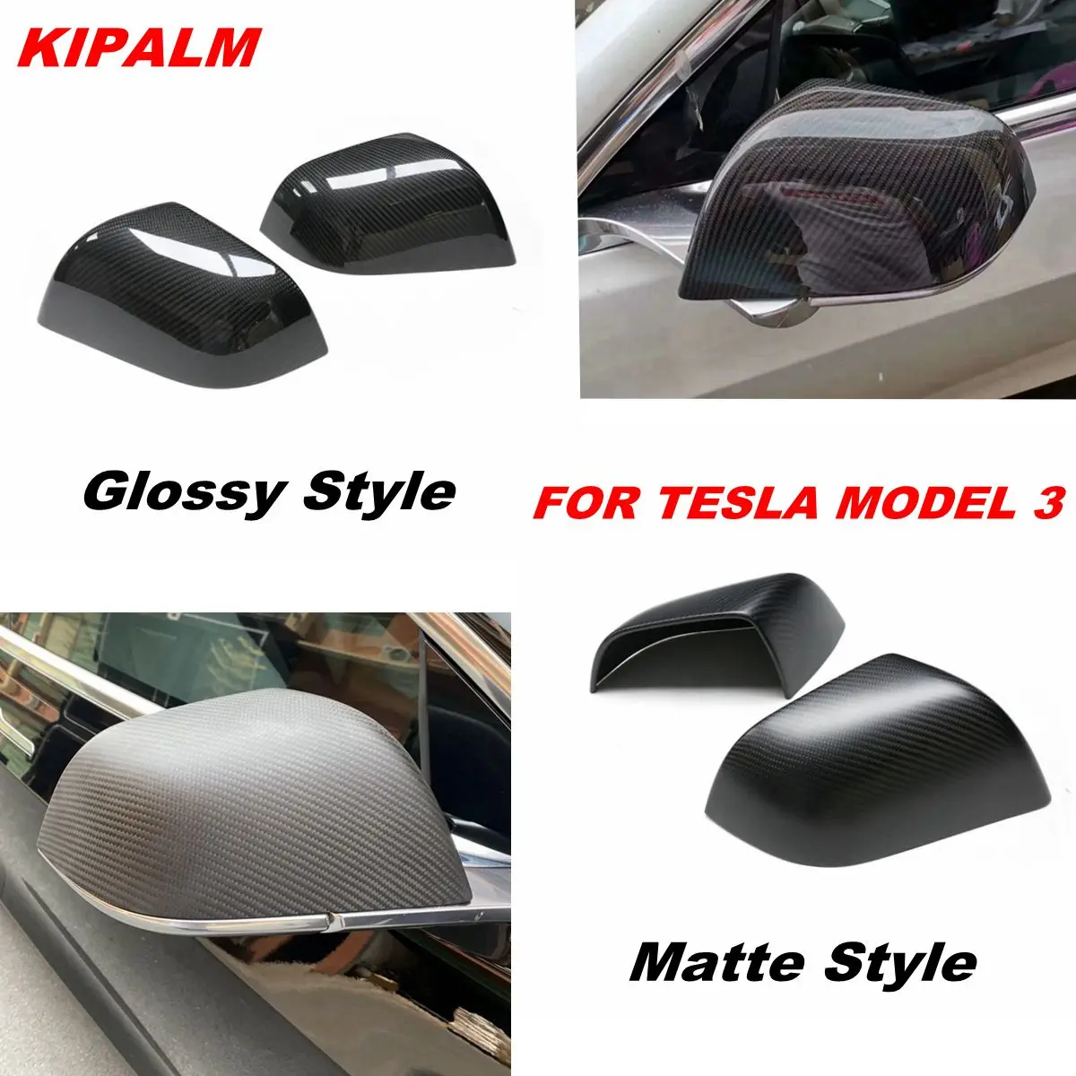 

1 Pair Rearview Side Mirror cap Add On Style Real Dry Carbon Fiber Exterior Mirror Cover for Tesla Model 3