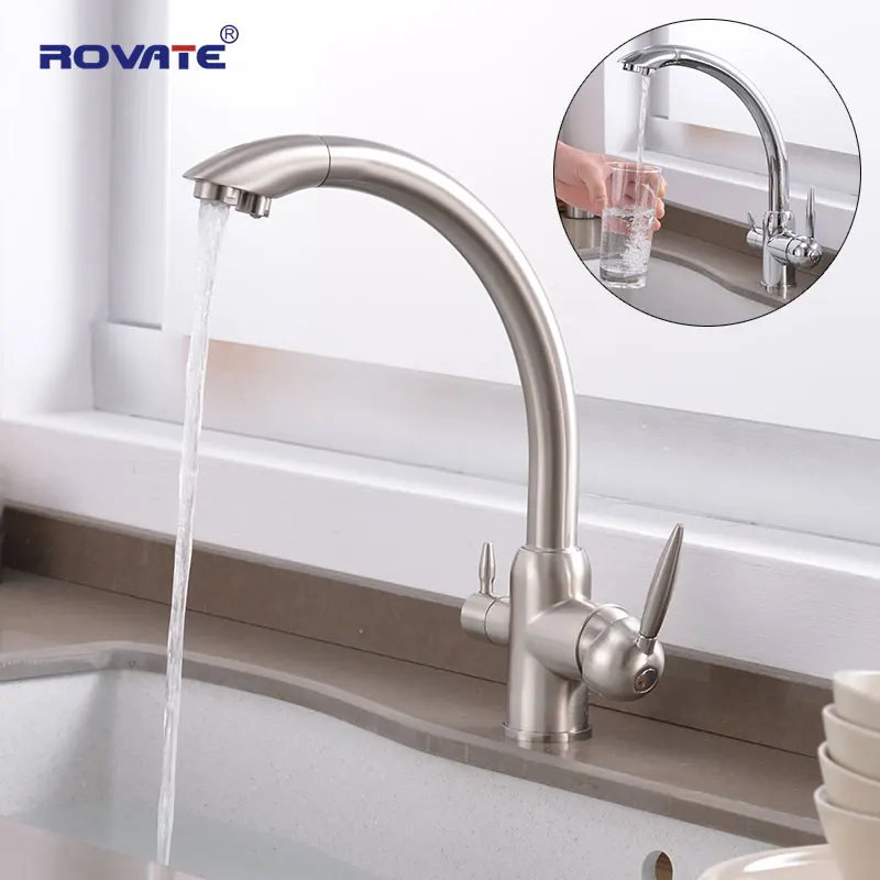 Rovate Water Filter Kitchen Faucet Brass Brushed Nickel Modern