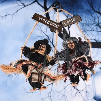 

2020 Halloween Hanging Doll Decoration Ghost Witch Horror Scary Hanging Ghost Flying Witch Pendant Halloween Bar Decor Props