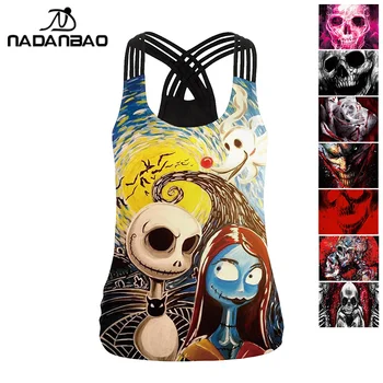 

NADANBAO The Nightmare Before Christmas Print Tank Tops Women Halloween Skull Vest Hollow Out Streetwear Sexy Backless Camis