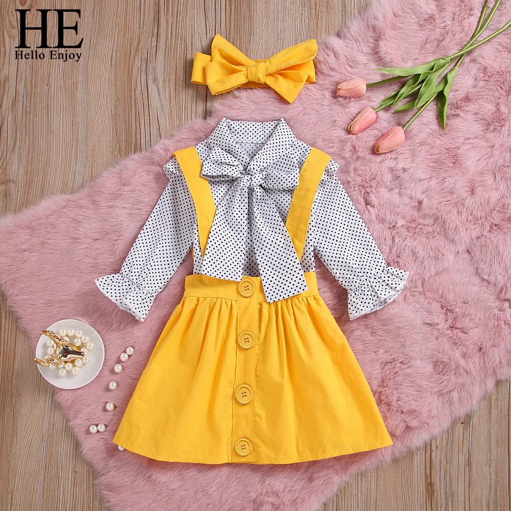 HE Hello Enjoy/комплекты одежды для маленьких девочек осенний топ с длинными рукавами+ платье на бретелях+ повязка на голову, детская одежда новогодний костюм