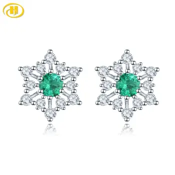 

Hutang Natural Precious Emerald Silver Stud Earring for Women 0.24 Carats Natural Emerald Exquisite Style for Christmas Gift