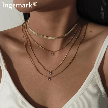 

Unique Punk Smooth Snake Chain Pendant Choker Necklace for Women Boho Multilayer Transparent Stone Beaded Necklaces Neck Jewelry