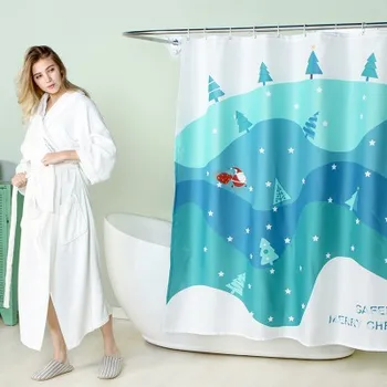 

Independent Printing Bathroom Bathroom Partition Thick Waterproof Elastic Silk Shower Curtain