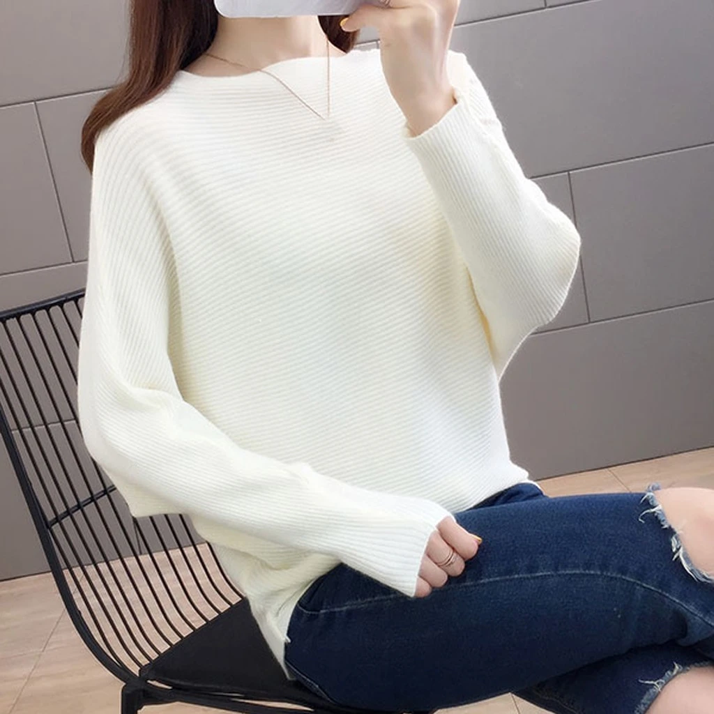 2019 New Arrival Winter Women Tops Casual O-Neck Batwing Sleeve Blouses Autumn Knitted Polka Shirt 903