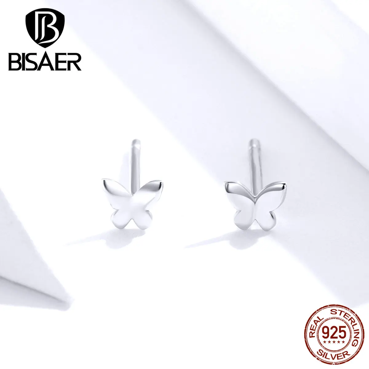 Серьги-бабочки, BISAER, 925 пробы, серебро, маленькая бабочка, изысканные серьги-гвоздики для женщин, модное ювелирное изделие ECE775