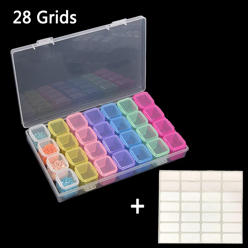 28 Slots Plastic Storage Box Diamond Painting Accessories kits Nail Art Rhinestone Tools Beads container Organizer Case