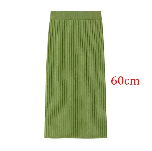 green 60cm Женская юбка-карандаш с высокой талией, Осень-зима, элегантная облегающая трикотажная юбка, черная однотонная женская офисная длинная юбка, jupe femme - Цвет: green 60cm