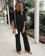 

2021 New Loose Casual Loose Short Sleeves Jumpsuits Women Summer Solid Color Bandage Mature Wide Leg Pants Rompers Female Simple
