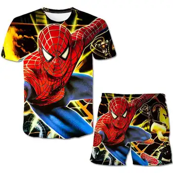 

New 3D Children T Shirts kids Short Sleeve Popular Hero Spider Superman Print Baby Boy Tee Kids T-Shirt Summer Top+shorts 2Pcs