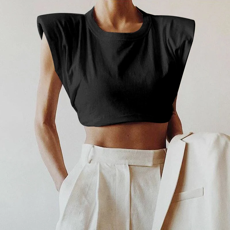 TWOTWINSTYLE Minimalist Women T Shirt O Neck Sleevelesss Elegant Short T-Shirt For Female Fashion Clothing 2020 Spring Summer