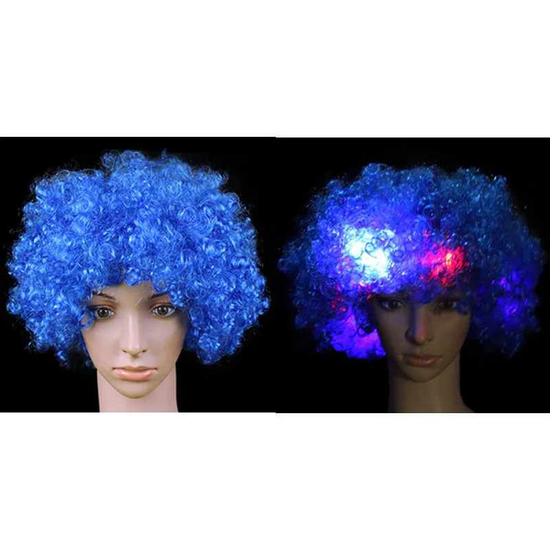 Потрясающая Взрывная головка светодиода, мигающие вьющиеся волосы, парик для фанатов, вечерние шапки, светящиеся, на день рождения, на Рождество, на год, парик - Цвет: 1pcs blue wig