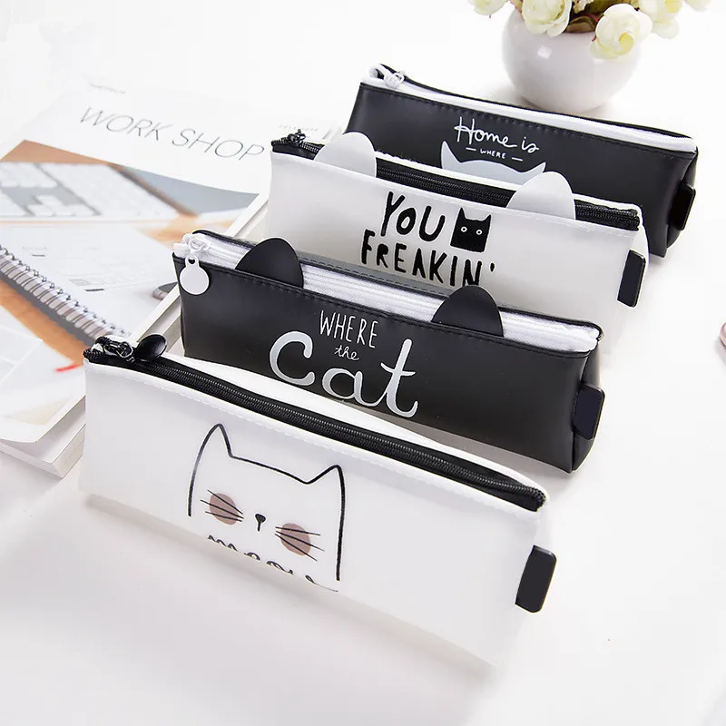 

1PCS Kawaii Cute Cat Pen Bag Pencil Bag Silicon School Stationary Receive Tool Makeup Pouch Cosmetics Pencilcase Office Supplies