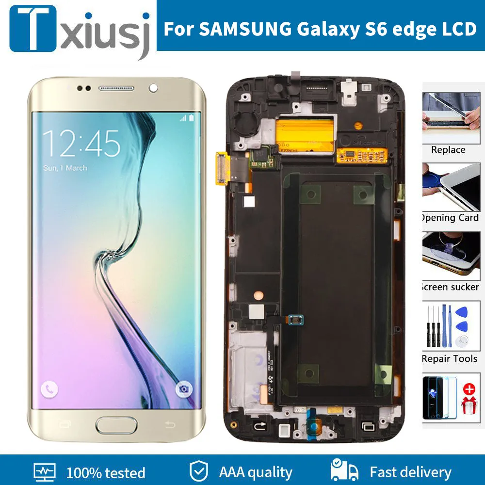 AMOLED-дисплей для SAMSUNG Galaxy S6 edge сменный ЖК-дисплей с рамкой G925 G925I G925F сенсорный экран