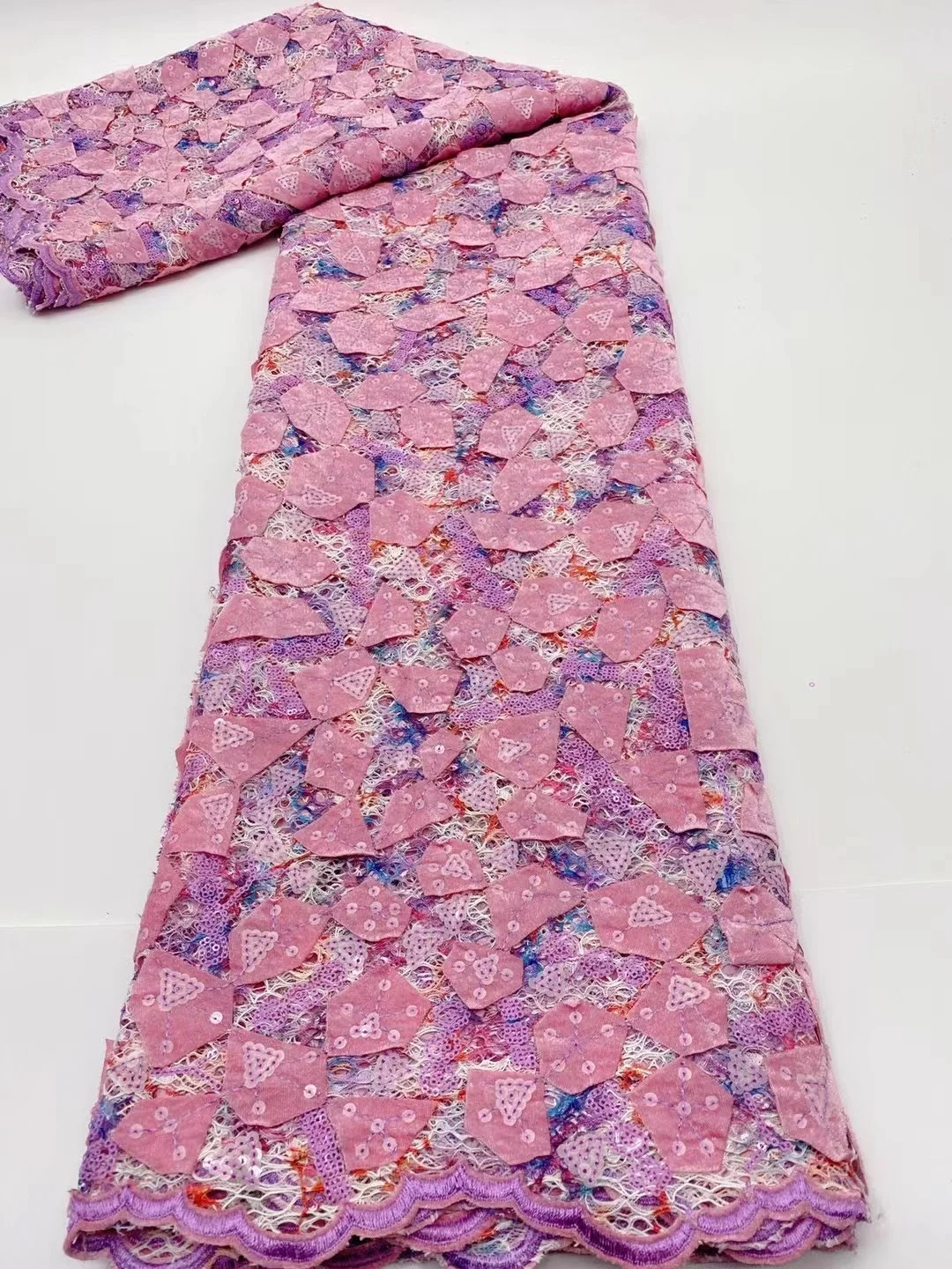 Latest African Lace Fabric 2021 High Quality Velvet pink Line Nigerian For Wedding Party La | Дом и сад
