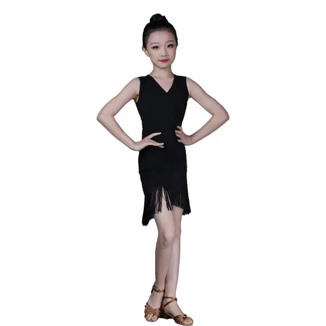 Child Latin Dance Sleeveless Dress Tassel Dress Spring And Summer Girls Competition Practice Clothes Child Ballroom Performance style B