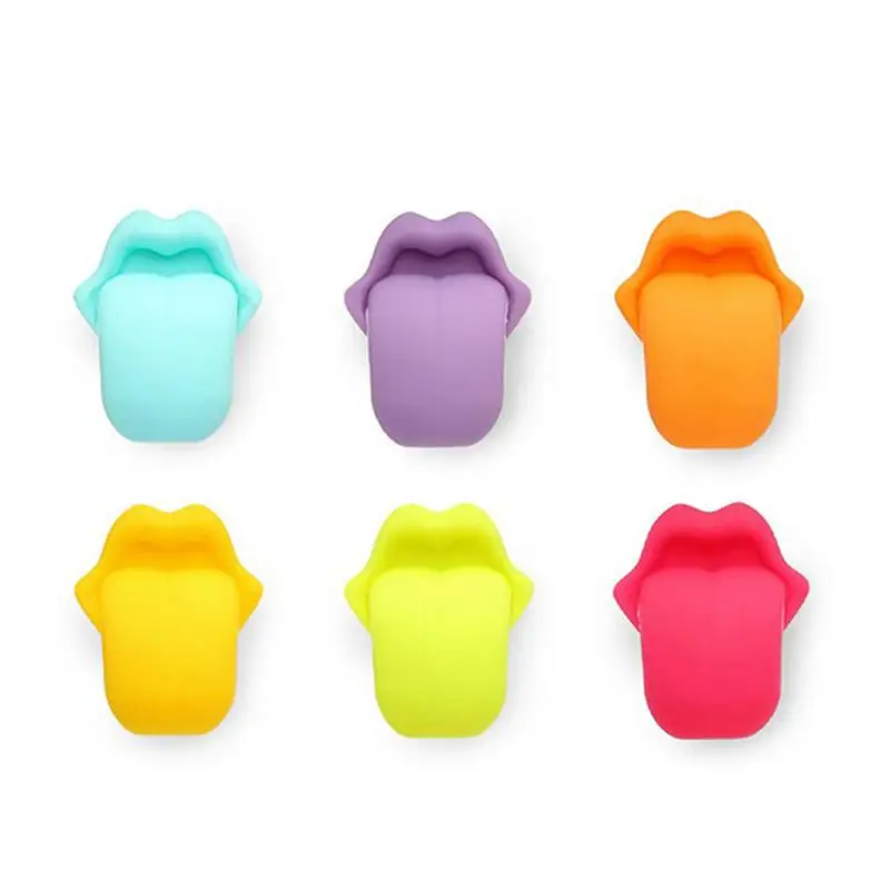 6PCS Wine Glass Charm Reusable Tongue Shape Wine Glass Marker Wine Charm For Party Bar Accessories Random Color