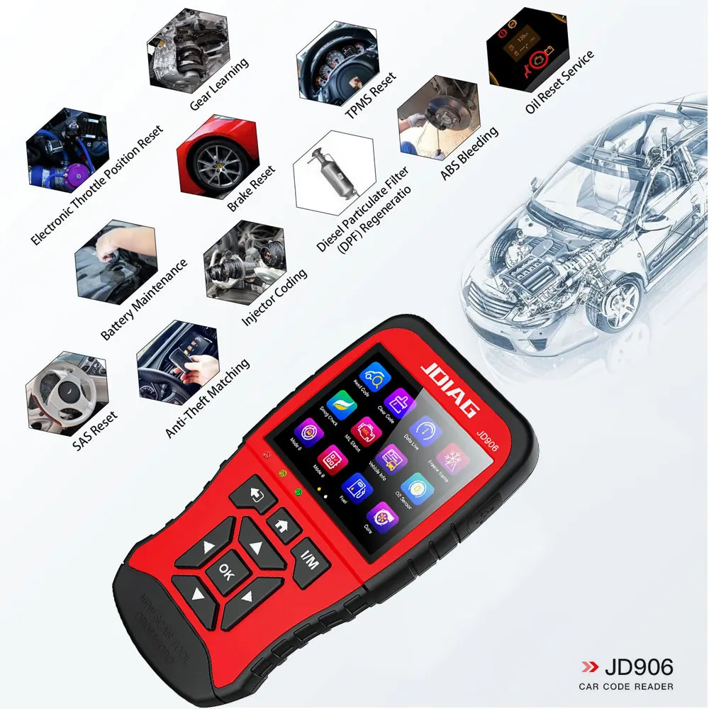 Vehemo Multi Fuction Car Fault Диагностический анализатор сердечника Тестер аккумулятора Аккумулятор OBD2 JD906 Ластик Автомобильный Scania Code Reader