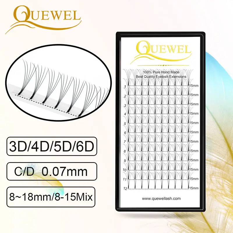 

Quewel Premade Fans Volume Eyelash Extension Black Matte Long Stem Lashes C/D Curl Personal Professional Makeup Lashes Extension