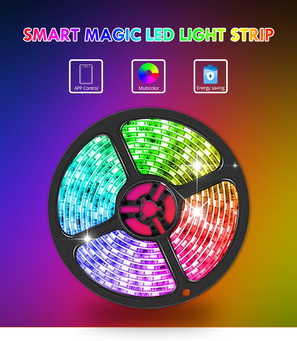 WS2811 5050 SMD RGB LED Strip Light 12V Ribbon Smart APP Bluetooth Controller 60leds/m 1-5M Individually Addressable Diode Tape