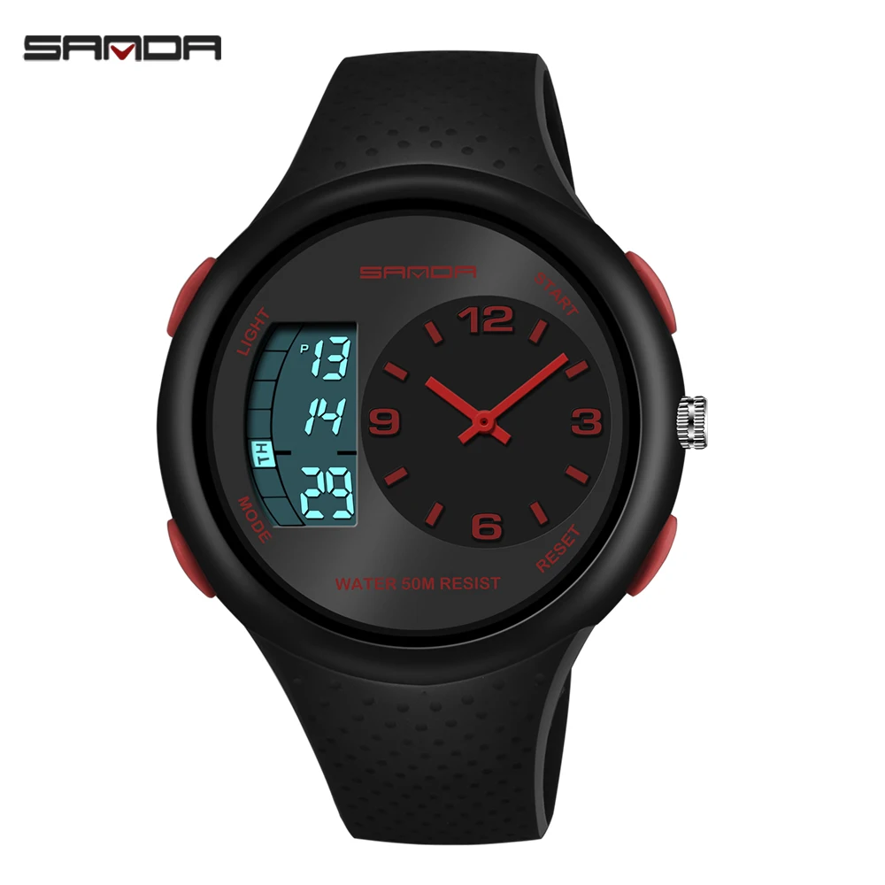 

digtal watch men dual display waterproof led watch outdoor sport fashion diving electronic wristwatch Couple black Alarm clock