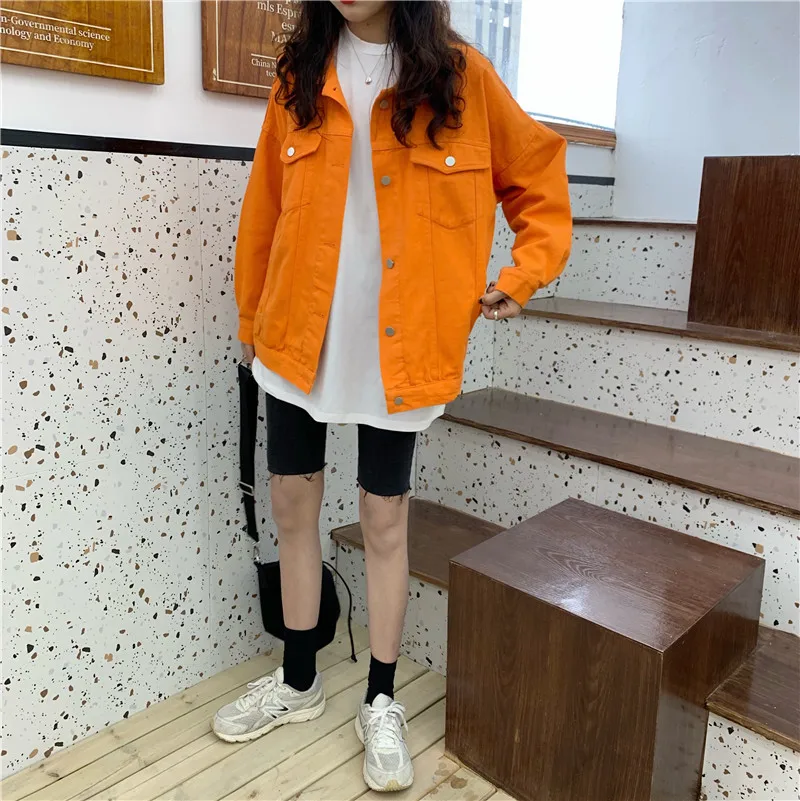 Autumn Oversized Orange Denim Jacket 