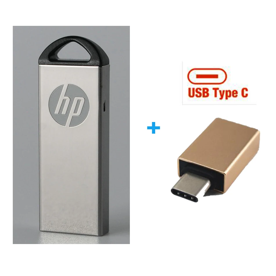 hp V220W металлический ударопрочный пылезащитный usb флеш-накопитель 64 ГБ 32 ГБ 16 ГБ браслет-Палка для автомобильного медиаплеера планшета ПК - Цвет: Free Type-C Adapter