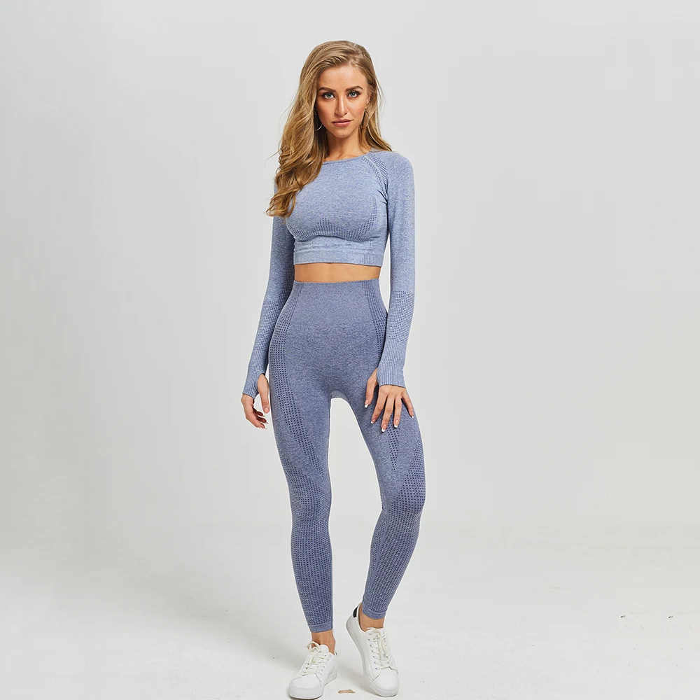 ShirtsPantsGray Комплект для йоги, женские спортивные костюмы для фитнеса, одежда для спортзала, укороченный топ с длинным рукавом, рубашки с высокой талией для бега, бесшовные леггинсы, тренировочные штаны - Цвет: ShirtsPantsGray