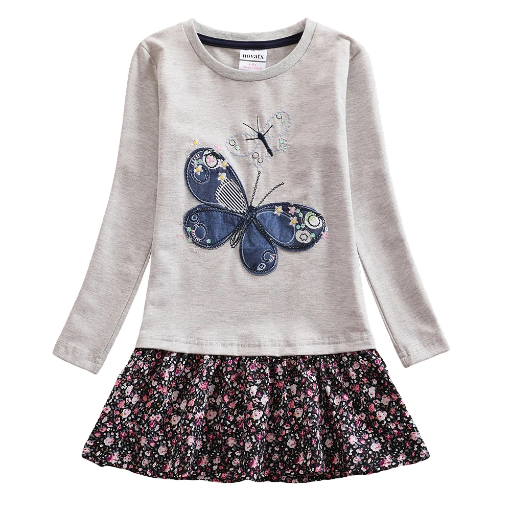 H5460 gray Girls Long Sleeve Dress Little pony Dress Spring Autumn Cotton Embroidered Girl Flowers for Kids Wearing Girls Dresses H6480D - Цвет: H5460 gray