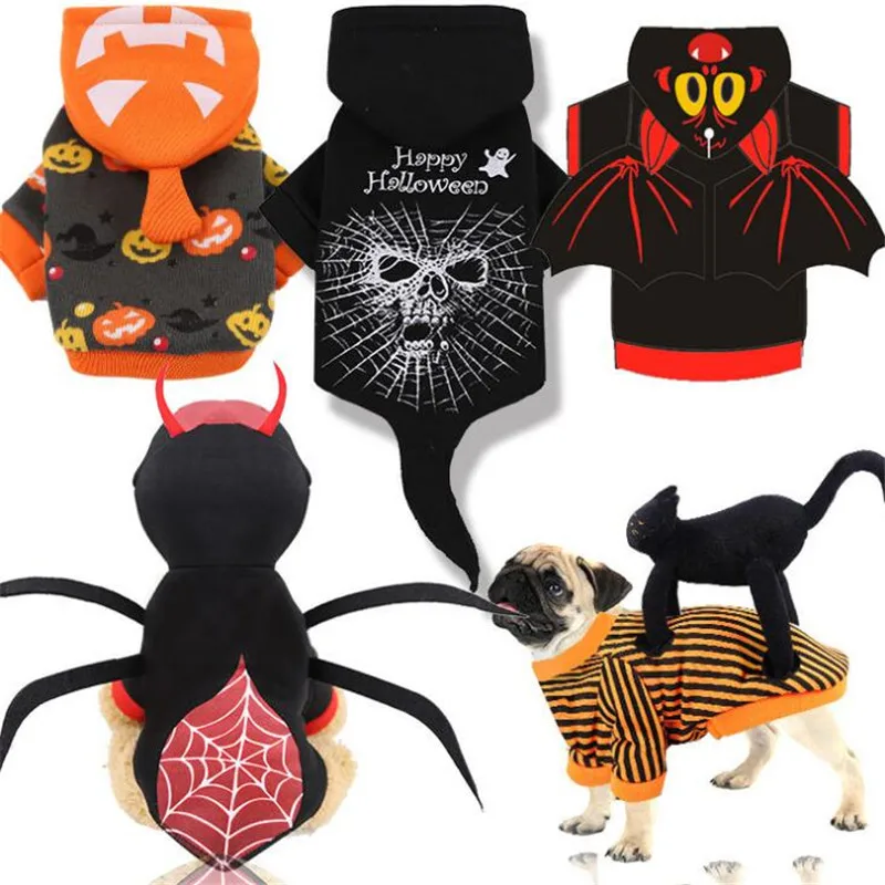

Pet Dog Cat Costumes Spider Skull Pumpkin Cosplay Clothes For Puppy Cats Dogs Halloween Hoodie Outfit Clothing Drop Shipping
