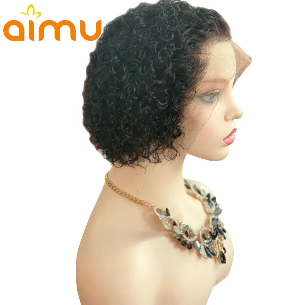 Pixie Cut кудрявый парик Боб 13x4 кружева спереди короткие человеческие волосы парики