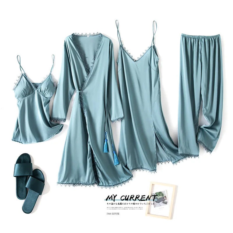 Весенняя женская одежда для сна из ледяного шелка платье четырех частей брюки