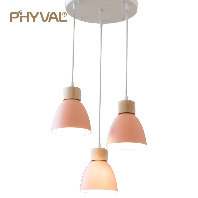 Pendant Lamps Chandelier Lighting 3 Heads Nordic Macaron E27 Creative Wooden Bedside Lights For Bedroom Study Cafe Bar Restaurant Decor