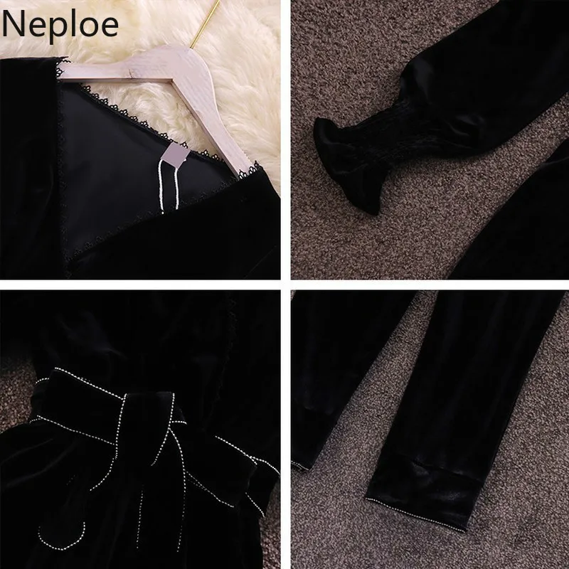 Neploe/осенний вельветовый комбинезон с v-образным вырезом и длинными рукавами, черные вечерние прямые костюмы, облегающее боди на шнуровке, 46925