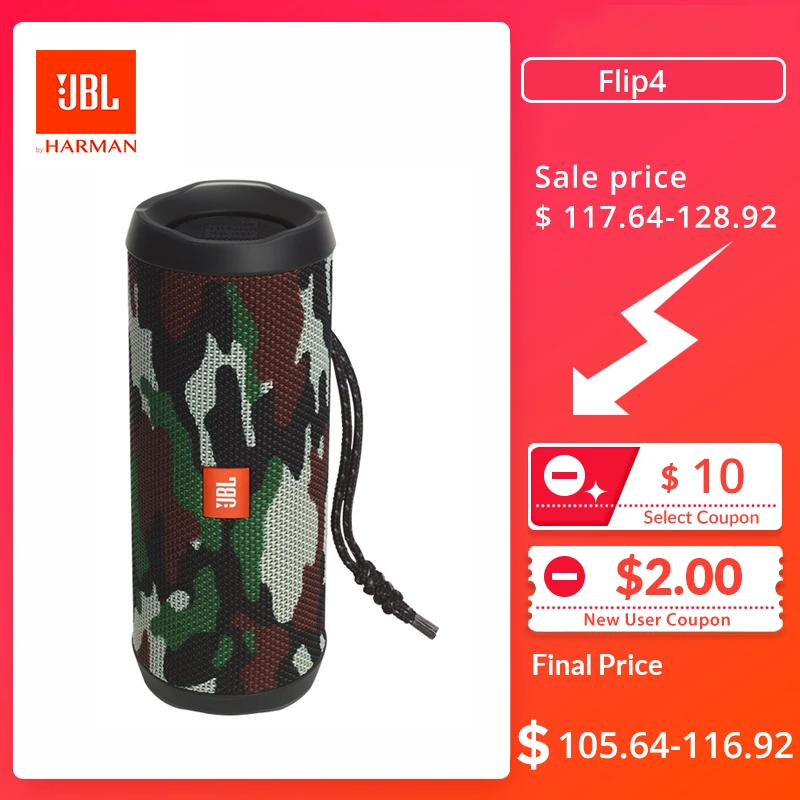 JBL Flip4 беспроводной Bluetooth Динамик Музыкальный калейдоскоп IPX7 водонепроницаемый голосовой помощник шумоподавление и подавление эха динамик телефон